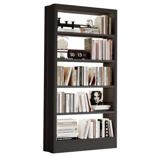 71"H Metal Bookshelf, 5 Tier Bookcase with Adjustable Shelves, Tall Bookcase,Heavy Duty Storage Bookshelves for Library, Office, Bedroom, Living Room, Classroom, Including Book Stopper (Black) | Bookcase