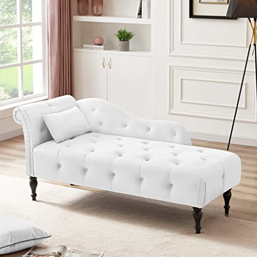 60.6" Velvet Chaise Lounge Chair with 1 Pillow and Nailhead Trimmed, view 2