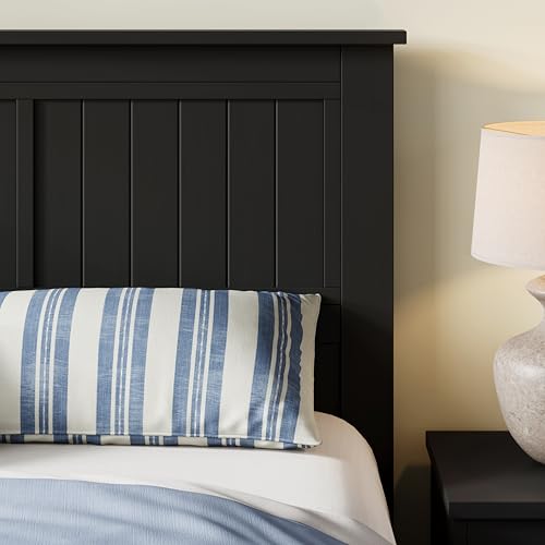 Wood Panel Headboard with Window-Pane Design, Queen Size, Black, Easy Assembly, view 5
