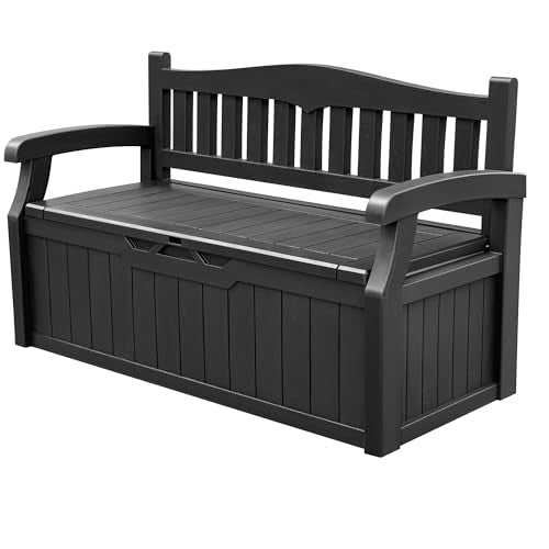 80 Gallon Storage Bench Deck Box Lockable for Patio Furniture, Garden Decor and Outdoor Seating for Cushions, Garden Tools and Pool Supplies (Black)