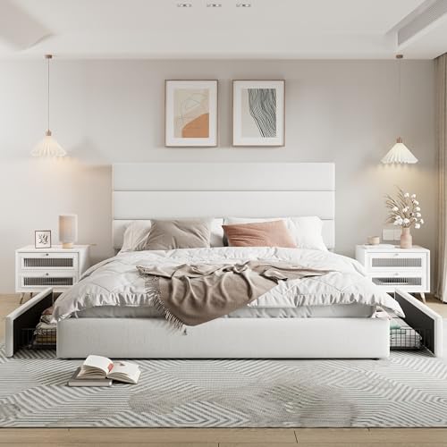 Modern King Size Platform Bed Frame with 4 Storage Drawers, view 4