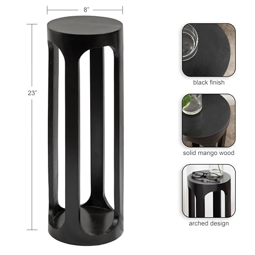 Dahl Modern Wooden Round Drink Table; 8 x 23; Black; Transitional Circle Wood Accent Pedestal Table for Living Room Plant Stand or Small Bedroom Nightstand