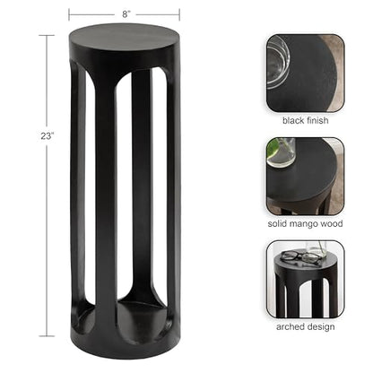 Dahl Modern Wooden Round Drink Table; 8 x 23; Black; Transitional Circle Wood Accent Pedestal Table for Living Room Plant Stand or Small Bedroom Nightstand