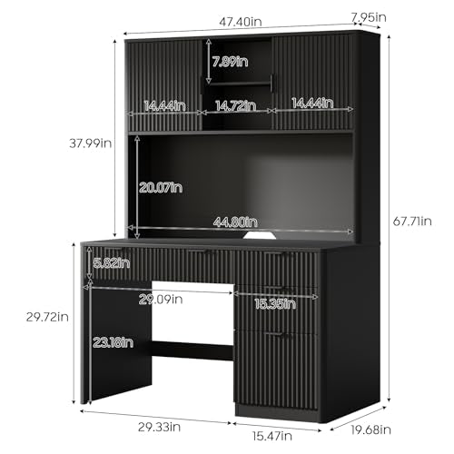 Executive Desk with Fluted Drawers, Pure Black, view 3