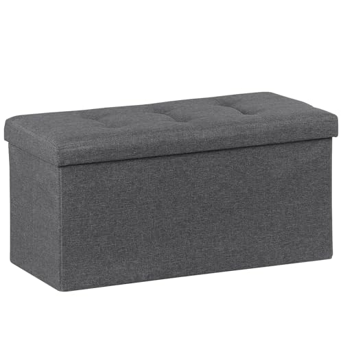 30Inches Storage Ottoman Bench, Folding Footrest Padded Seat, Storage Chest Long Shoes Bench with Divider, Holds up to 660 lbs, for Living Room, Entryway, Bedroom, Dark Gray