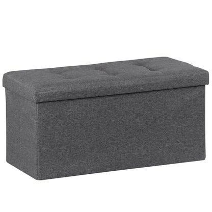 30Inches Storage Ottoman Bench, Folding Footrest Padded Seat, Storage Chest Long Shoes Bench with Divider, Holds up to 660 lbs, for Living Room, Entryway, Bedroom, Dark Gray