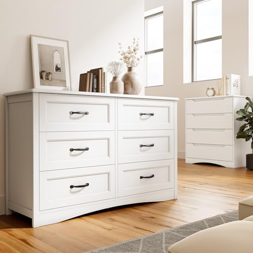 47" 6 Drawer Dresser, White Wide Chest of Drawers for Bedroom, view 7