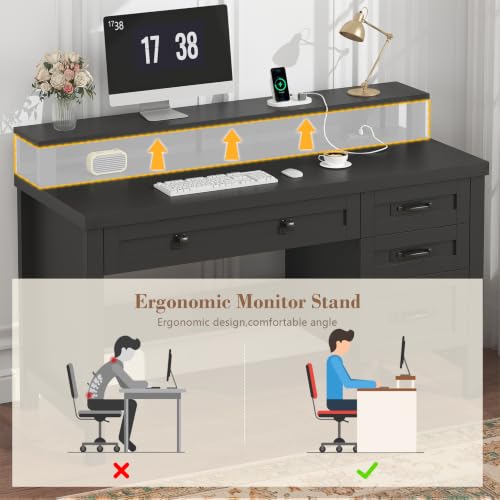 47" Farmhouse Computer Desk with Drawers & Outlets for Home Office, Bedroom, view 8