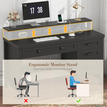 47" Farmhouse Computer Desk with Drawers & Outlets for Home Office, Bedroom, view 8