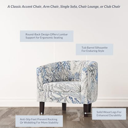 Accent Barrel Arm Chair, Modern Comfy Upholstered Tufted Club Chair with Sturdy Legs and Linen Fabric for Bedroom Living Room - Blue Coral