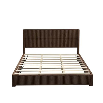 King Size Solid Wood Platform Bed Frame with wingback Headboard, view 7