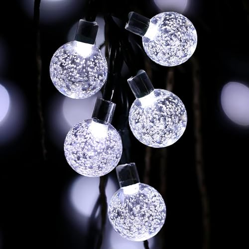 Solar String Lights Outdoor, 56ft 100 LED Globe String Light with 8 Mode, Waterproof Crystall Ball Lights Solar Patio Lights for Garden, Lawn, Patio, Gazebo, Yard, Outdoor Decor - Cool White
