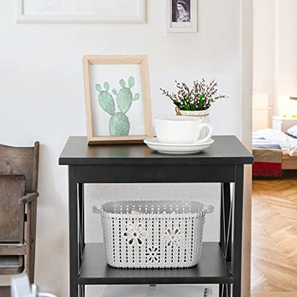 End Table 3-Tier X-Design Side Table with Storage Shelves Sofa Side Table Storage Organizer Display for Bedroom, Living Room, Office, Nursery Room, Black