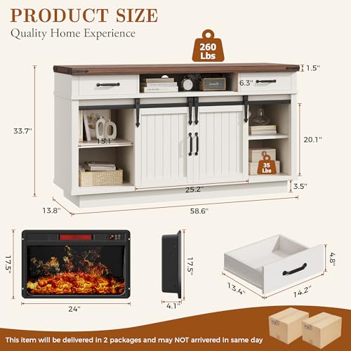 58" Farmhouse Electric Fireplace TV Stand for TVs up to 65", view 3