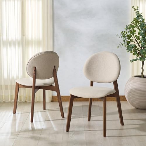 SAFAVIEH Couture Collection - Kayleen Walnut & Beige Dining Chair Set of 2, Modern Upholstered Side Chairs with Solid Wood Frame (SFV6712A-SET2)