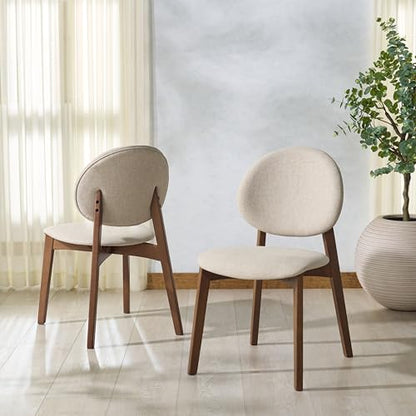SAFAVIEH Couture Collection - Kayleen Walnut & Beige Dining Chair Set of 2, Modern Upholstered Side Chairs with Solid Wood Frame (SFV6712A-SET2)