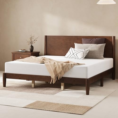 Solid Wood King Bed Frame, Mid Century Bed with Headboard, Walnut, view 4