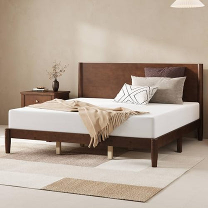 Solid Wood King Bed Frame, Mid Century Bed with Headboard, Walnut, view 4