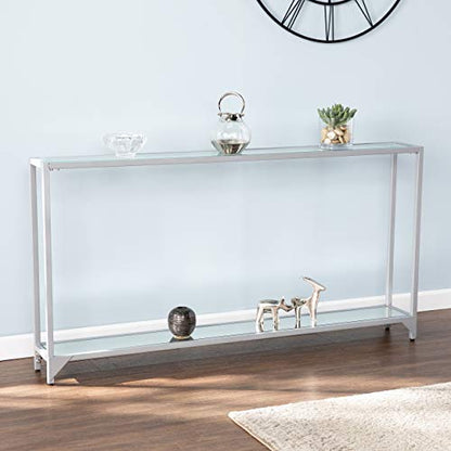 Bergen Narrow Console Table - Silver - Transitional Design, Metal and Glass - Ideal for Entryway, Living Room (CM3656)