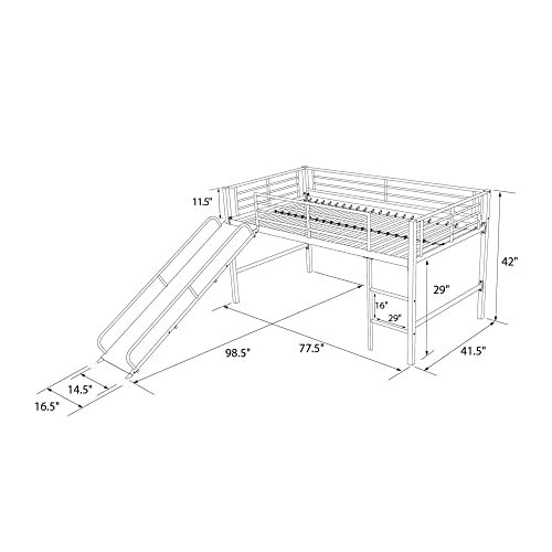 Junior Twin Metal Loft Bed with Slide, Multifunctional Design, White with White Slide
