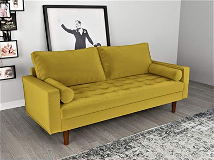 S5459 Mid Century Modern Velvet Upholstered Tufted Living Room Sofa, 69.68" Goldenrod