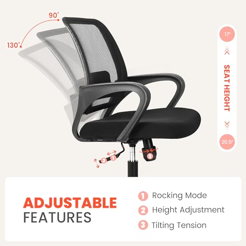 Home Office Desk Chair Ergonomic Mesh with Lumbar Support, Black, view 7