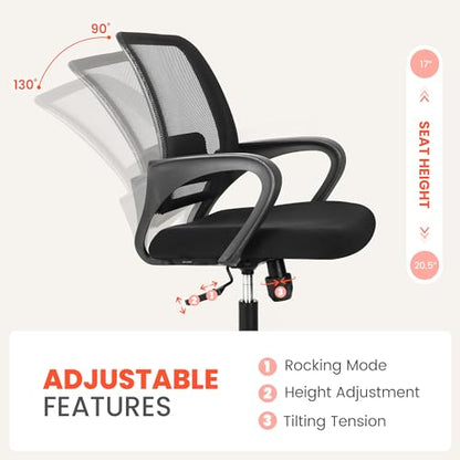 Home Office Desk Chair Ergonomic Mesh with Lumbar Support, Black, view 7