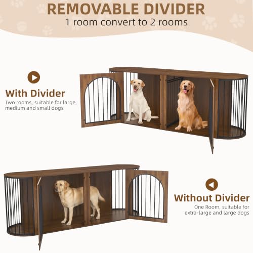 86.6'' Double Dog Crate Furniture, Oval Dog Kennel Furniture with Divider, view 4