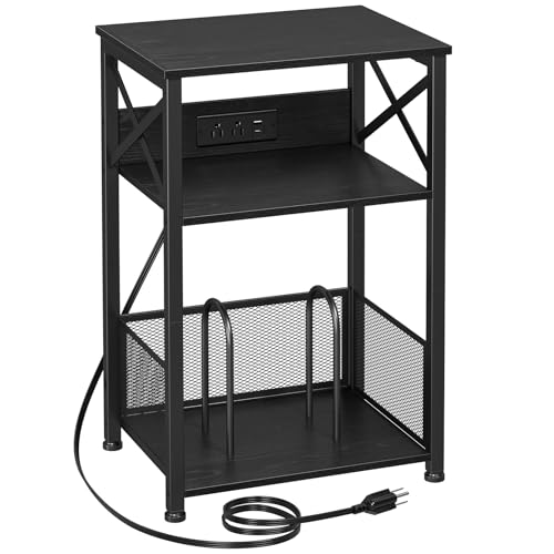 Record Player Stand with Charging Station, Vinyl Record Storage, view 2
