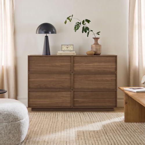 6-Drawer Dresser for Bedroom, 47.2" Wide, Wooden, Light Walnut, view 4