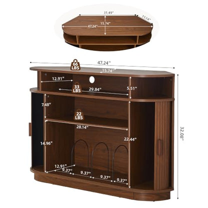 Fluted Corner TV Stand for 55"TV, Modern Corner Entertainment Center Walnut, view 3