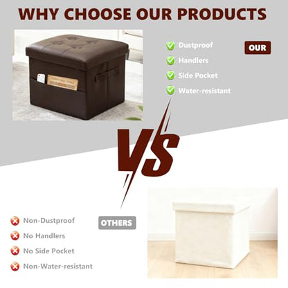 Storage Ottoman Footrest Stool Small Ottoman with Storage Foldable Ottomans Foot Rest Footstool Bench for Living Room 17x13x13inches Brown