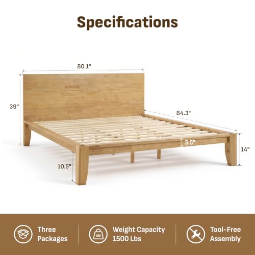 Solid Rubberwood Bed Frame with Hidden Storage and USB Ports, view 3