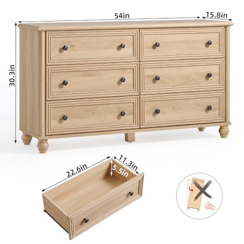 54" Dresser for Bedroom, Farmhouse 6 Drawers Dressers with Gourd Legs, view 3