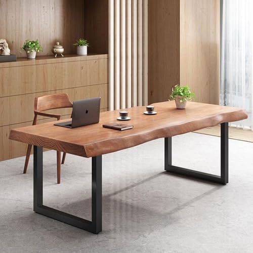 Stylish Solid Wood Office Desk with Sturdy Metal Base - Durable Multi-Size Executive Computer & Dining Table - Perfect for Home Office & Work Environments (Brown, 47in)