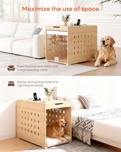 Modern Dog Crate Furniture with Charging Station Large Kennel Indoor, view 4