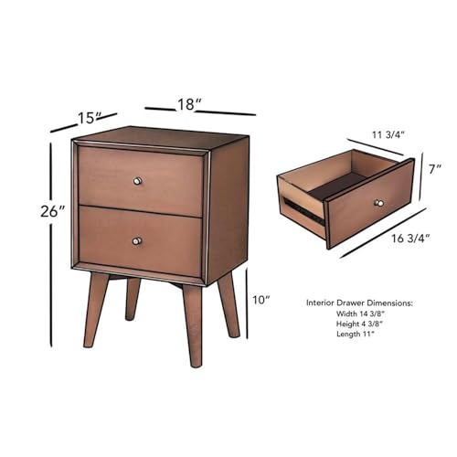 Flynn Mid Century Modern 2 Drawer Nightstand, 18" W x 15" D x 26" H, Acorn, view 4