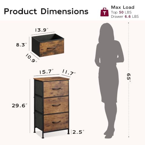 Small Dresser Nightstand for Bedroom, 3 Drawers, Rustic Brown, view 4