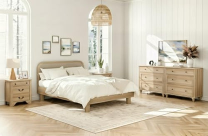 4 Piece Bedroom Set - Includes Farmhouse 3 Drawer Storage Cabinet, Set of 2 Bedside Tables with Charging Station, Dresser and Nightstand Sets, Oak