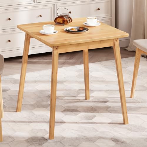 Bamboo Dining Table, Square Dining Table for 2, 27.6" Kitchen Table for Small Space, Writing Table, Easy to Assemble, for Dining Room, Living Room, Office, Kitchen, Natural YL70CZ01G1