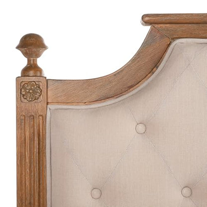 SAFAVIEH Furniture - Rustic Full Headboard - Beige & Rustic Oak - Solid Wood - Farmhouse Upholstered Design - Ideal for Bedroom (FOX6241A-F)