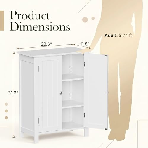 Modern Bathroom Floor Storage Cabinet with Adjustable Shelf and Double Door Rust Proof, Living Room Modern Home Furniture Storage Organizer Cabinet