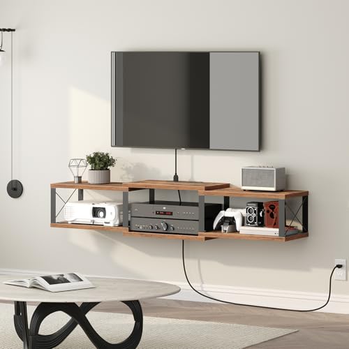 43.7" Floating TV Stand with Power Outlet, Modern Media TV Shelf, view 2