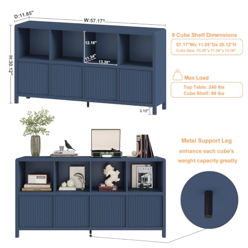 8 Cube Bookcase with 4 Doors, 57 Inch Wooden Bookshelf with Storage Cabinet, view 3