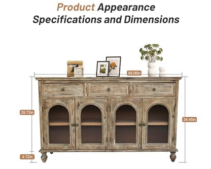 59"Solid Wood Sideboard Buffet Cabinet,Credenza Storage with Drawers, view 3