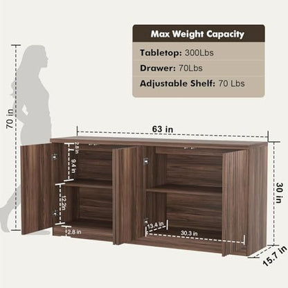 63" Sideboard Buffet Cabinet, Fluted TV Stand for 65 inch TV, view 3