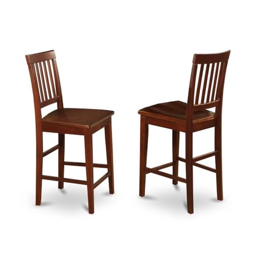 JAVN5-MAH-W 5 Piece Kitchen Counter Set Includes a Round Dining Table with Pedestal and 4 Dining Room Chairs, 36x36 Inch, Mahogany