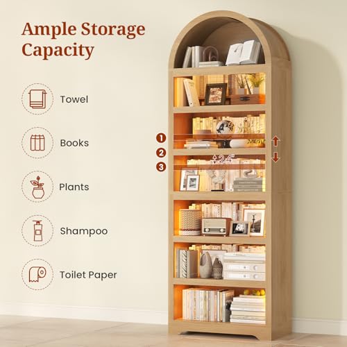 79.4" Tall Arched Cabinet, Bookcase with Storage, view 4