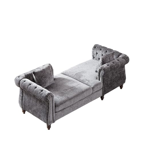 81" Chenille Face-to-face Chaise Lounge, Button Tufted Design Sofa, view 6