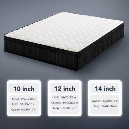 12 Inch Queen Size Mattresses, Memory Foam Hybrid Mattress in a Box with Independent Spring, Soft and Comfortable, Pressure Relief, CertiPUR-US Certified, Medium